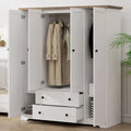 Freestanding 4 - Door Wardrobe Armoire with 2 Drawers and Hanging Rods for Clothes Storage